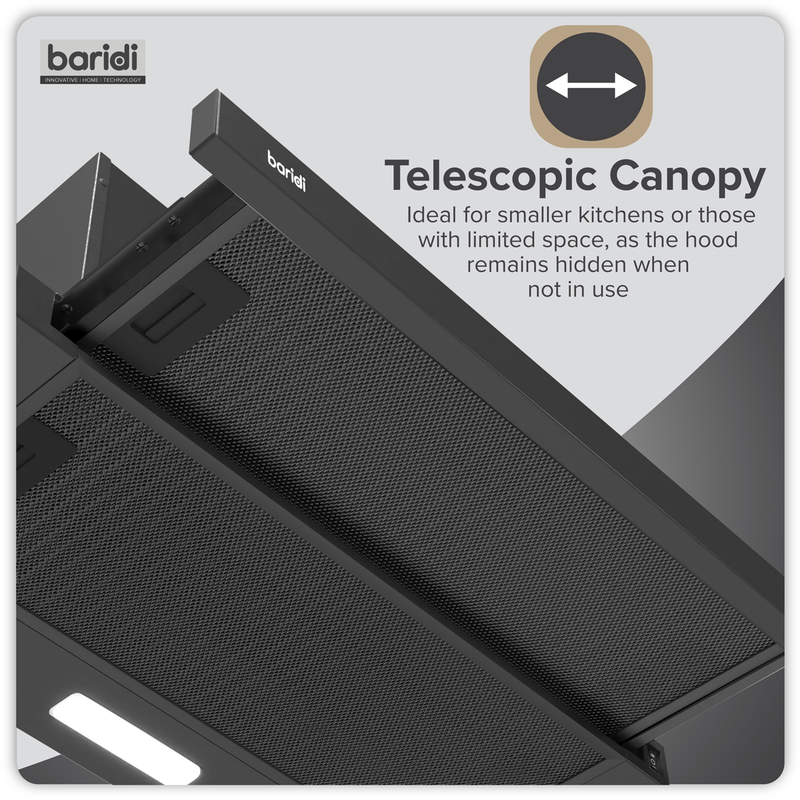 SEALEY DH287 Baridi Telescopic Cooker Hood with Aluminium Filters 60cm - Black