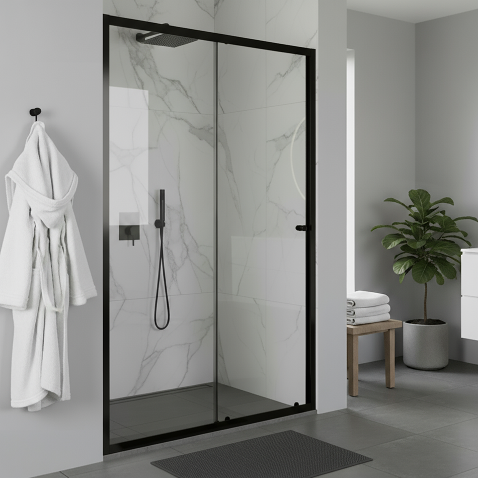 Sealey DH293 Sliding Shower Door 1000 x 1850mm, 6mm Tempered Glass, Reversible - Black