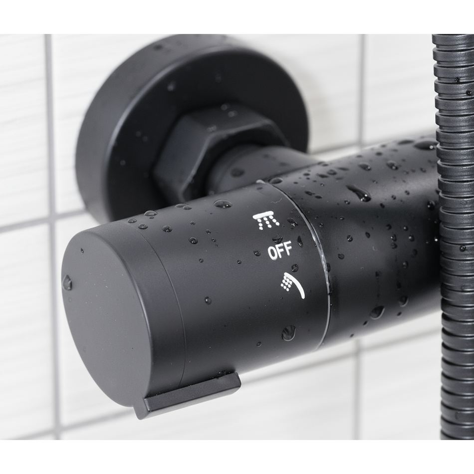 Sealey DH315 Thermostatic Shower Mixer Set, 20cm Round Head, Adjustable Rail - Black
