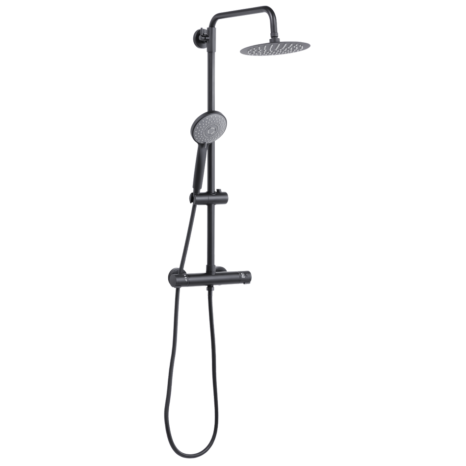 Sealey DH315 Thermostatic Shower Mixer Set, 20cm Round Head, Adjustable Rail - Black