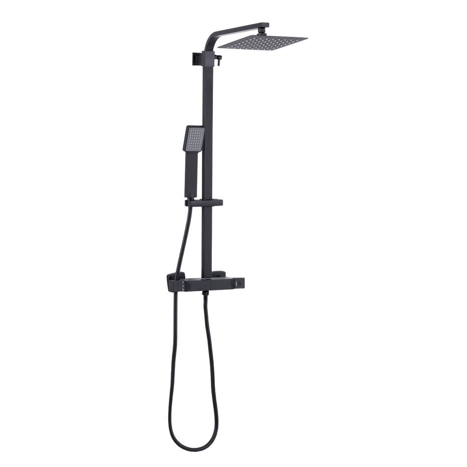 Sealey DH317 Thermostatic Shower Mixer Set, 20x20cm Square Head, Adjustable Rail - Black