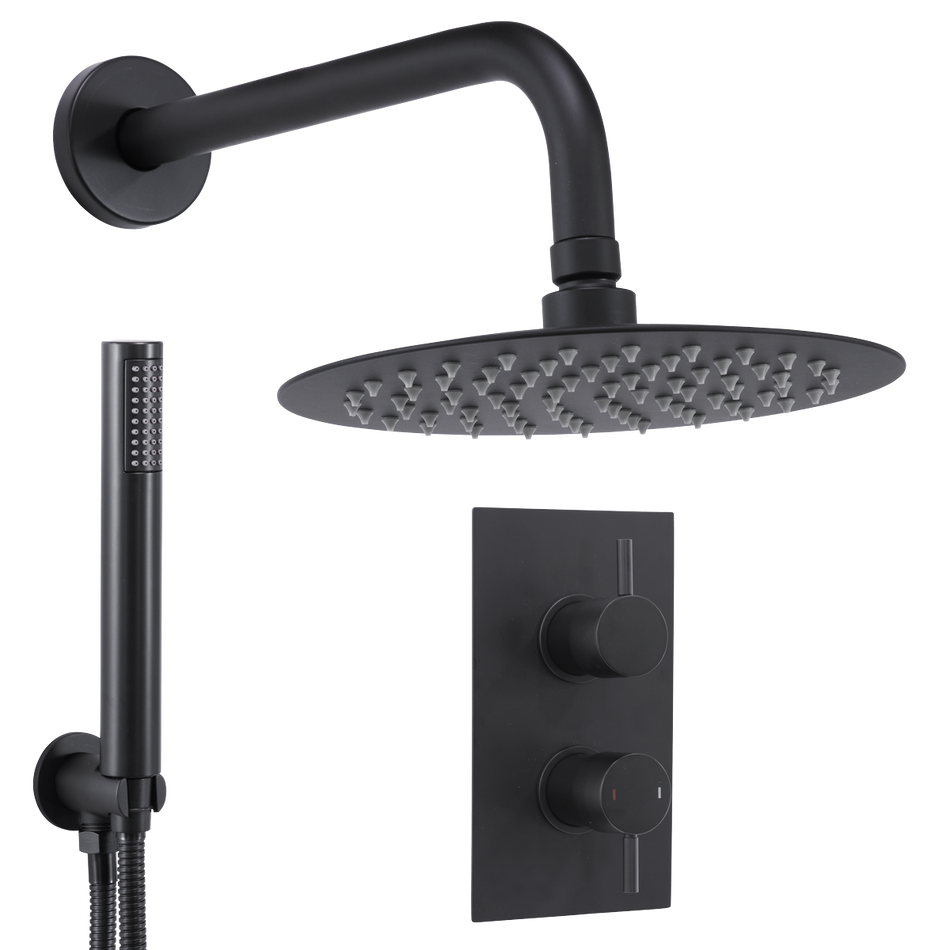 Sealey DH319 Concealed Thermostatic Shower Set, 20cm Round Head & Hand Shower - Black