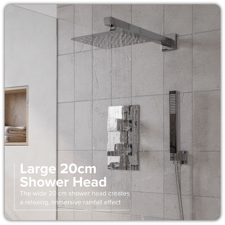 Sealey DH320 Concealed Thermostatic Shower Set 20 x 20cm Square Head & Hand Shower - Chrome
