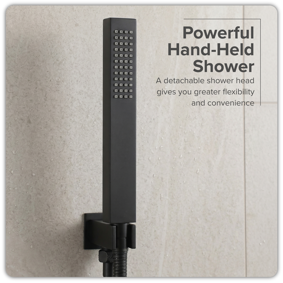 Sealey DH321 Concealed Thermostatic Shower Set 20 x 20cm Square Head & Hand Shower - Black