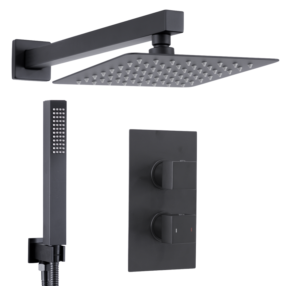 Sealey DH321 Concealed Thermostatic Shower Set 20 x 20cm Square Head & Hand Shower - Black