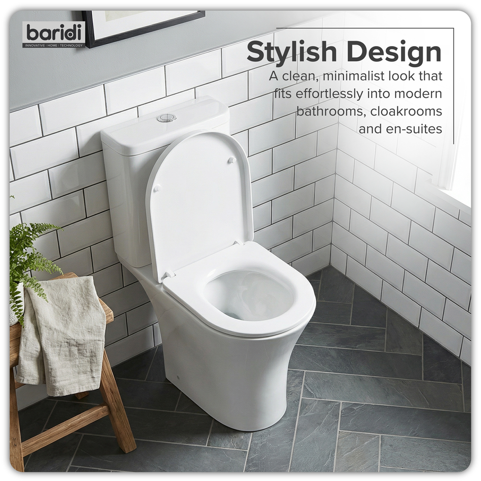 Baridi DH332 Close-Coupled Toilet with Soft Close Seat, Dual Flush Cistern & Rimless Flush – White