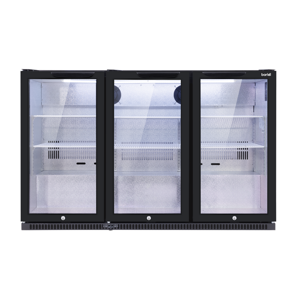 Baridi DH336 Back Bar Drinks Fridge/Cooler with Triple Hinged Door & Security Lock 307L - Black