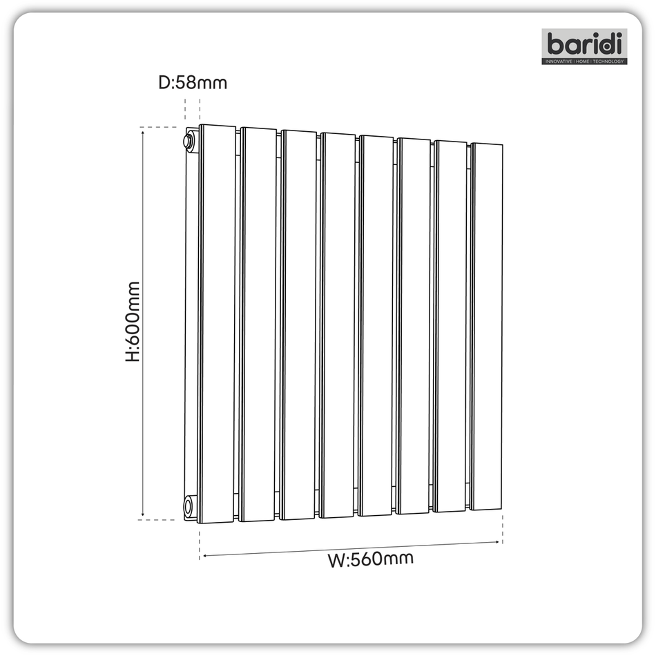 Baridi DH349 Horizontal Radiator Contemporary Double Flat Panel Design 600 x 560mm – White