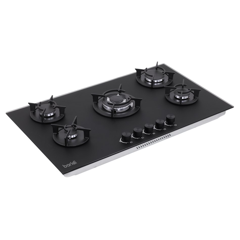 Baridi DH385 90cm Gas Hob Matt Black 5 Burners Cast Iron Supports & Auto Ignition 10.4kW