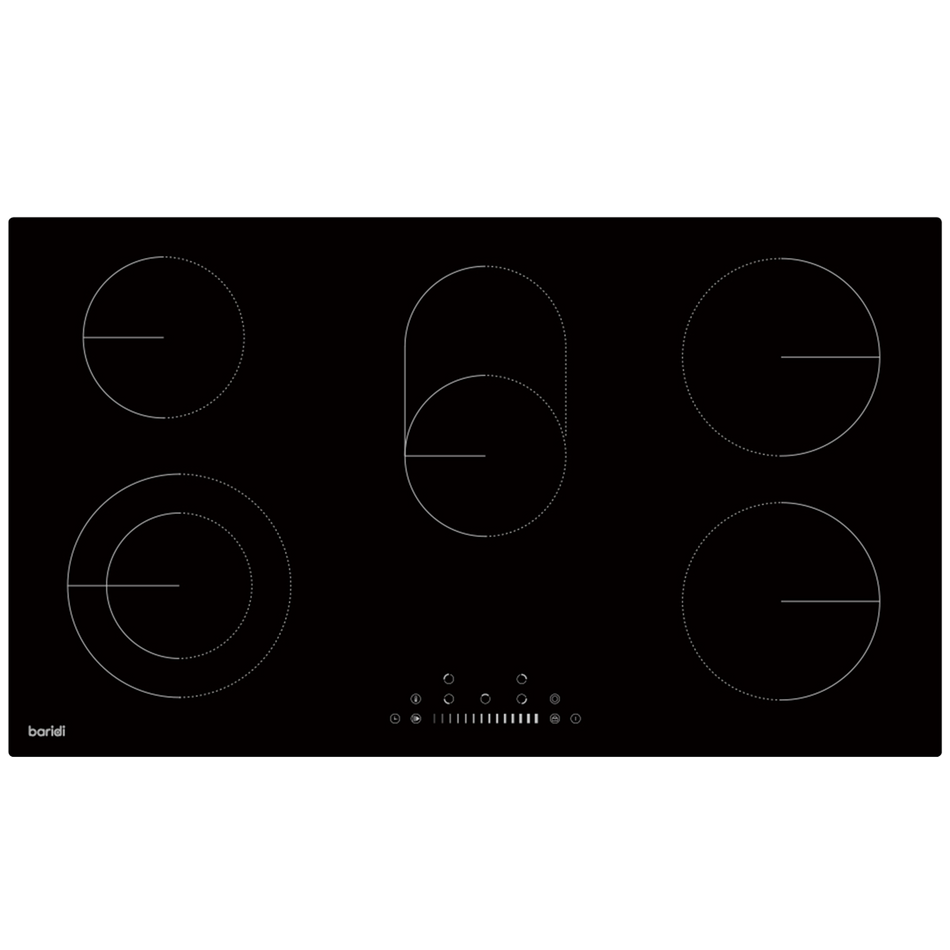 Baridi DH389 Integrated Ceramic Hob with 5 Cooking Zones 90cm - Black Glass