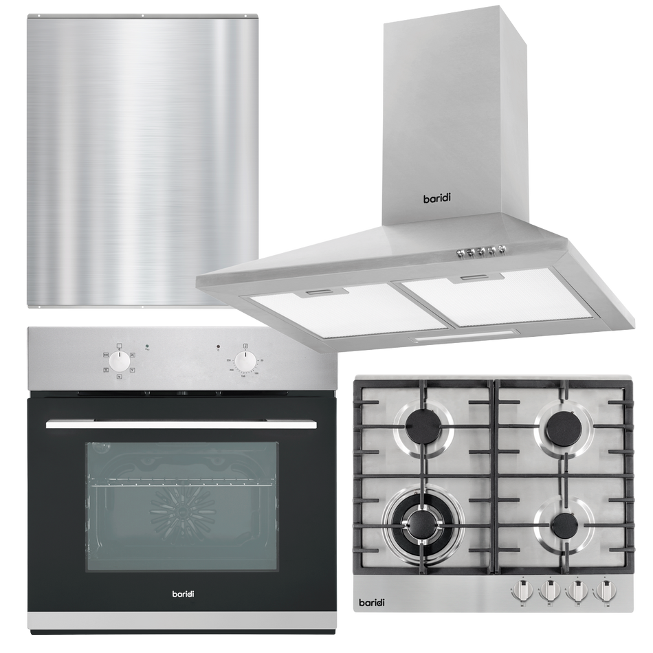 Sealey DH390 Kitchen Appliance Bundle – Integrated Fan-Assisted Oven, Stainless Steel Gas Hob, Chimney Cooker Hood & Stainless Steel Splashback – 60cm