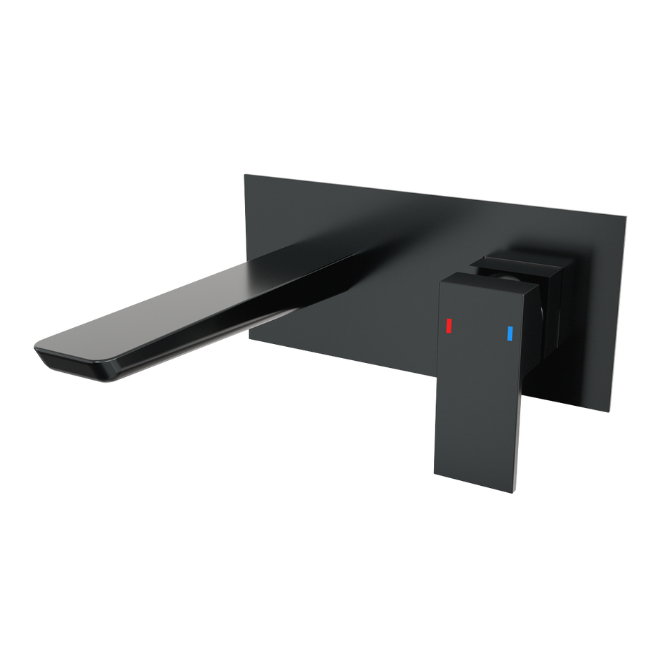 Baridi DH397 Wall Mounting Basin Mixer Tap, Square - Matt Black