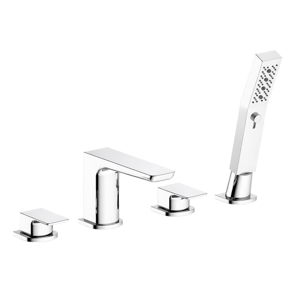 Baridi DH398 Bath Mounting 4-Hole Mixer Tap with Shower Head - Chrome
