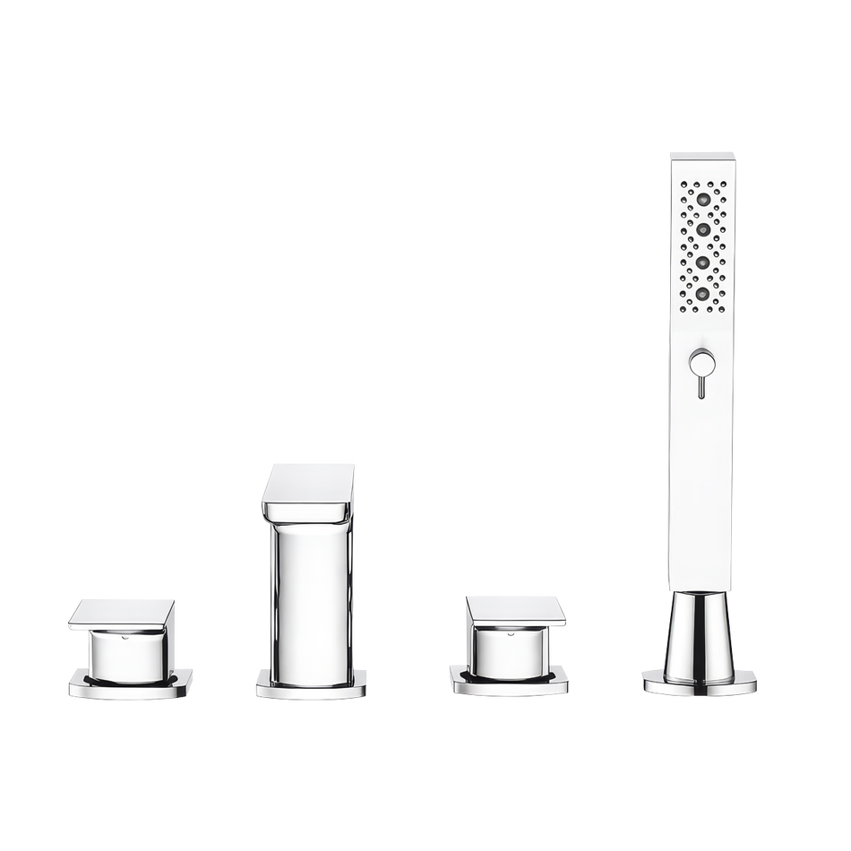 Baridi DH398 Bath Mounting 4-Hole Mixer Tap with Shower Head - Chrome