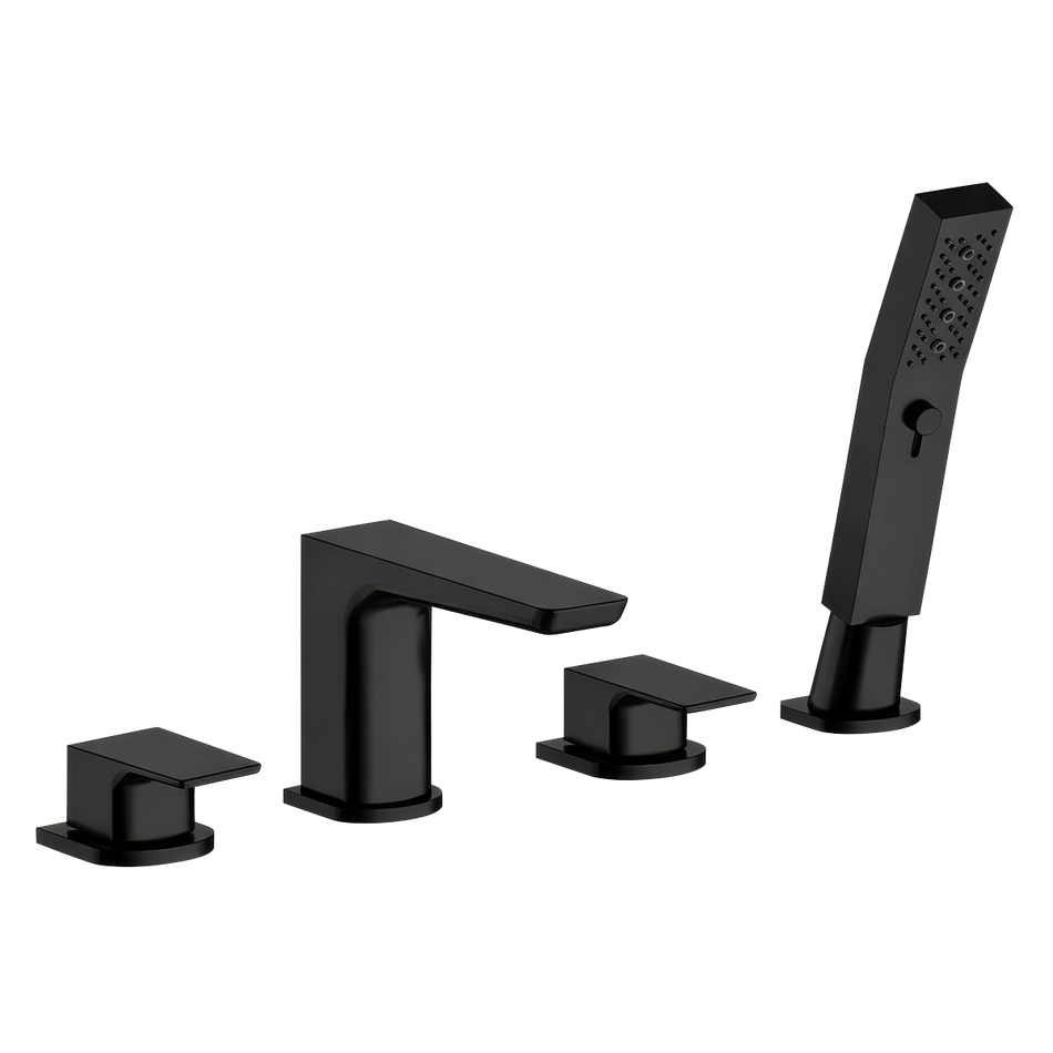 Baridi DH399 Bath Mounting 4-Hole Mixer Tap with Shower Head - Matt Black