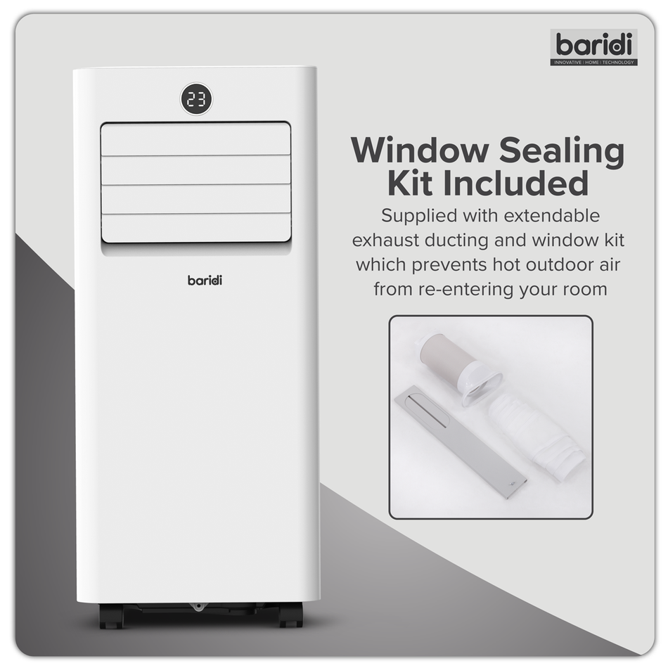 Baridi DH412 4-in-1 Portable Air Conditioner with Window Sealing Kit 5,000Btu/hr - White