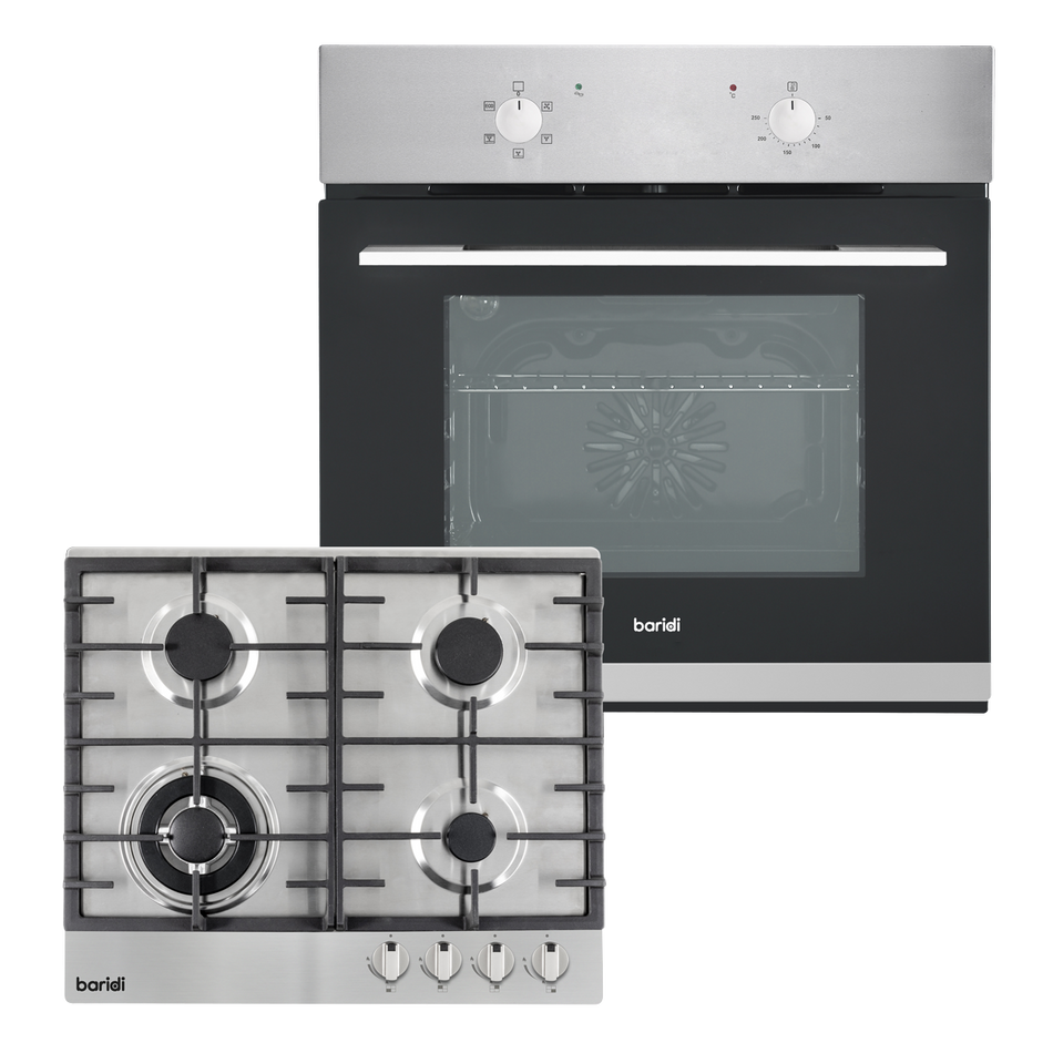 Baridi DH447 Integrated Fan-Assisted Oven & Stainless-Steel Gas Hob Appliance Bundle – 60cm