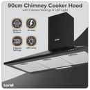 Baridi DH59  Cooker Hood, Chimney Style with Carbon Filters 90cm - Black