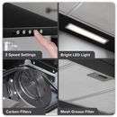 Baridi DH59  Cooker Hood, Chimney Style with Carbon Filters 90cm - Black