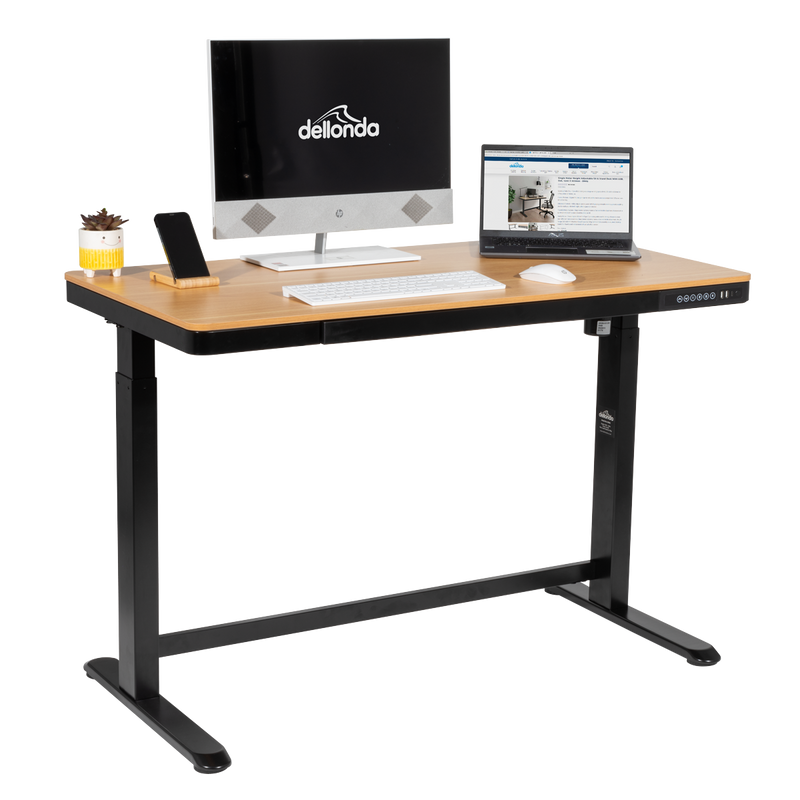 Dellonda DH65  Single Motor Ultra-Quiet Electric Desk with Control Panel, USB Port & Drawer - Oak Desktop