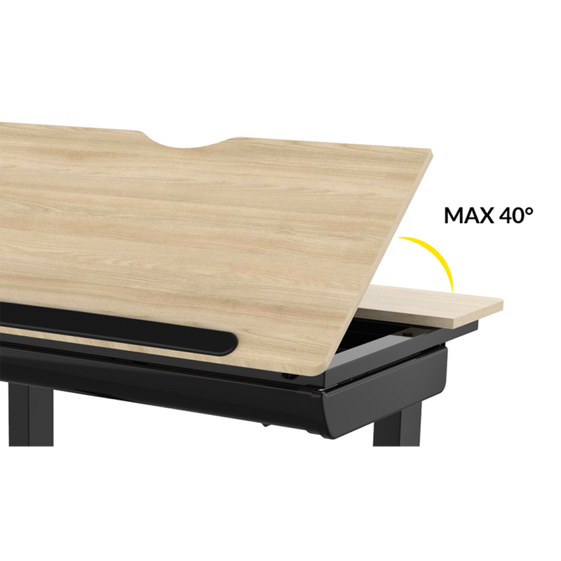 Dellonda DH71  Single Motor Ultra-Quiet Electric Adjustable Drawing Table with 40 degree Tilt, Drawer & Side Table