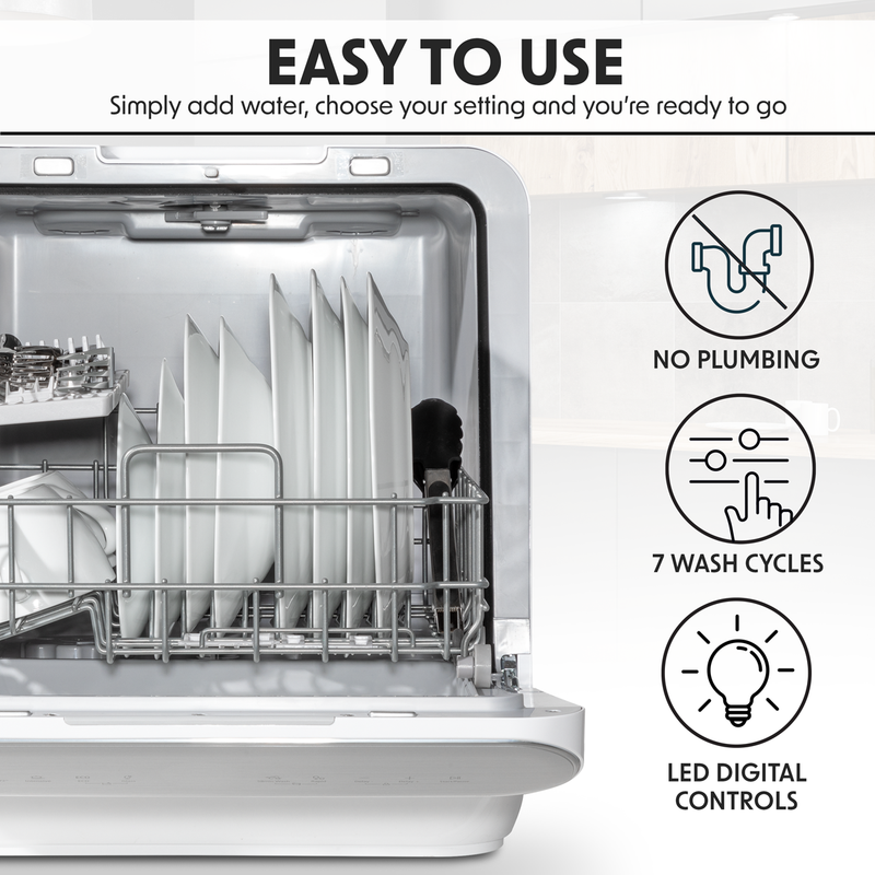 Baridi DH72  Tabletop Dishwasher 3 Place Settings 6L Capacity