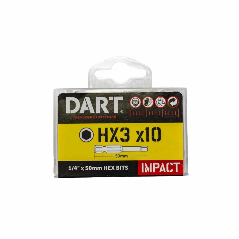 DART DI50HX3-10  Hex No. 3 50mm Impact Driver Bit - Pack 10