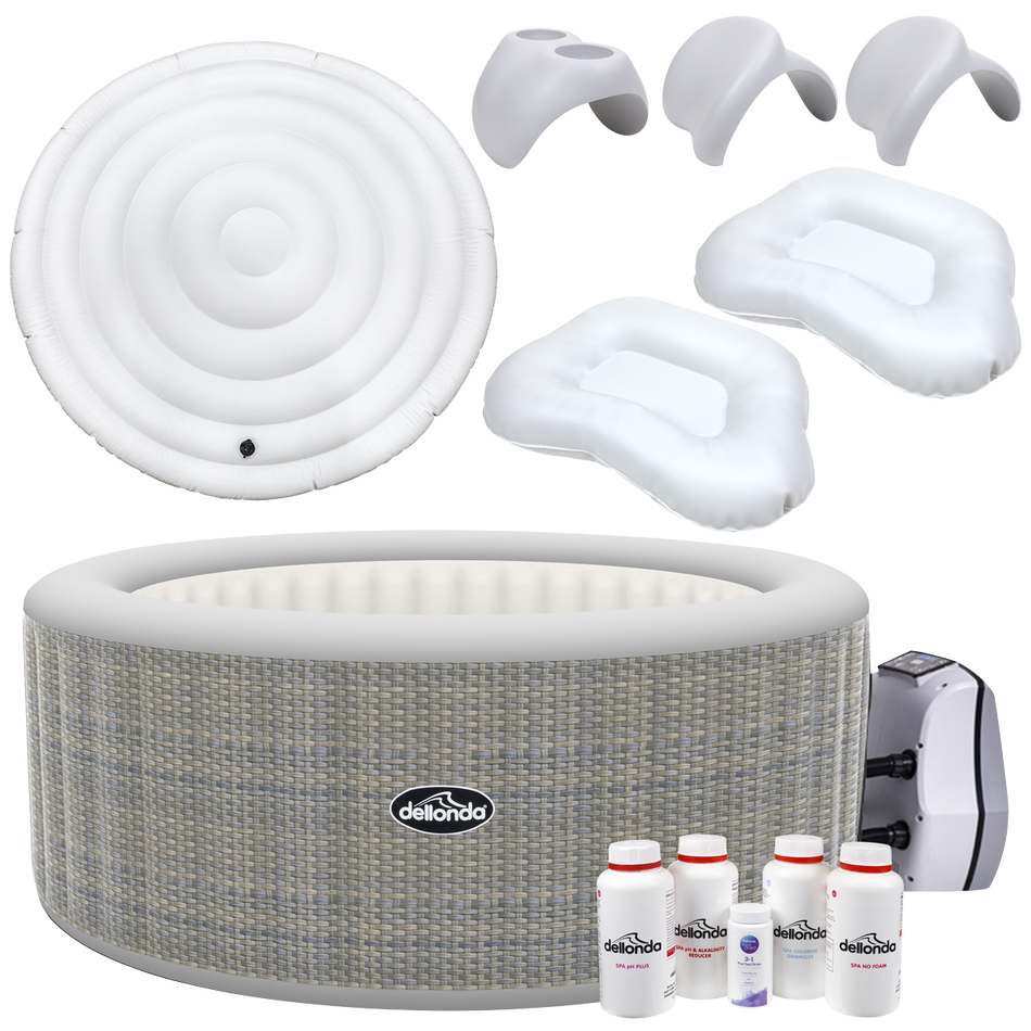 Dellonda DL100  2-4 Person Inflatable Hot Tub/Spa with Smart Pump & Starter Kit - Rattan Effect