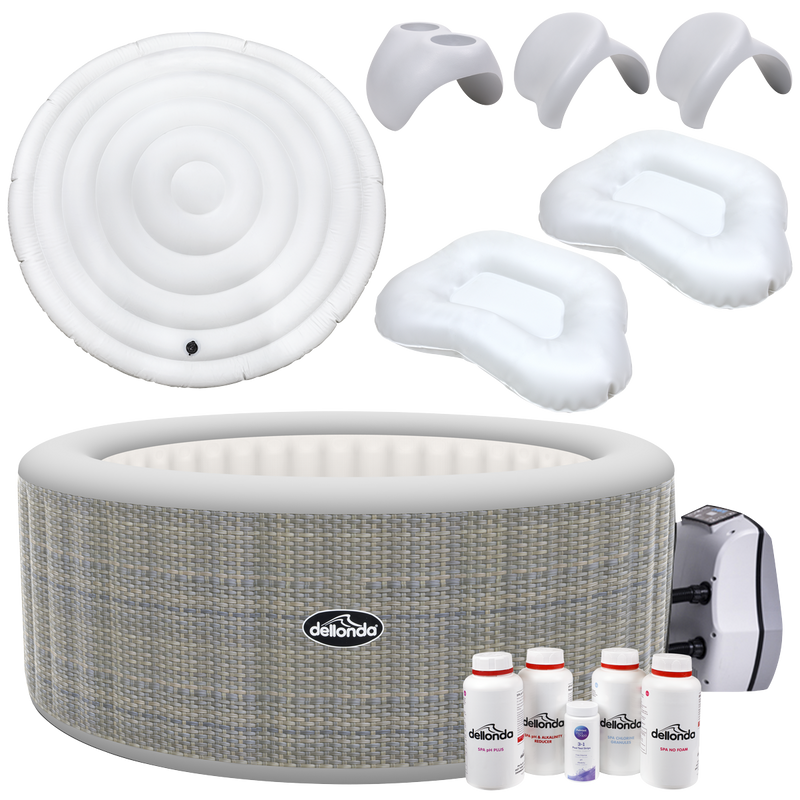 Sealey DL100 Dellonda 2-4 Person Inflatable Hot Tub/Spa with Smart Pump & Starter Kit - Rattan Effect