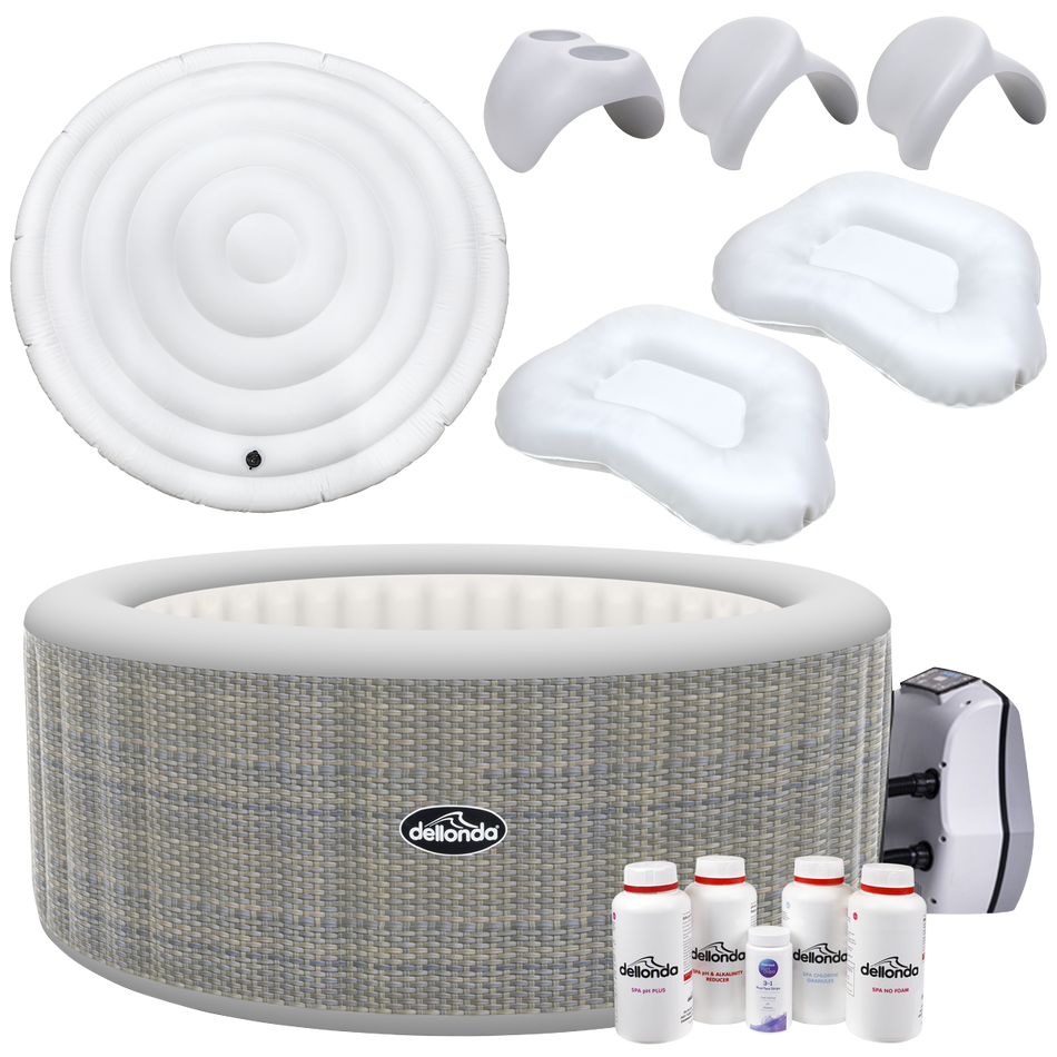 Dellonda DL101  4-6 Person Inflatable Hot Tub/Spa with Smart Pump & Starter Kit - Rattan Effect