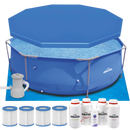 Dellonda DL137  Steel Frame Round Swimming Pool & Filter Pump with Cover, Ground Sheet, Test Strips, Starter Kit & Filters 10ft - Blue
