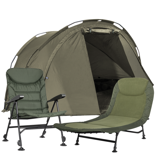 Sealey DL143 Dellonda Two-Person Bivvy Tent, Reclining Chair & Bedchair Set