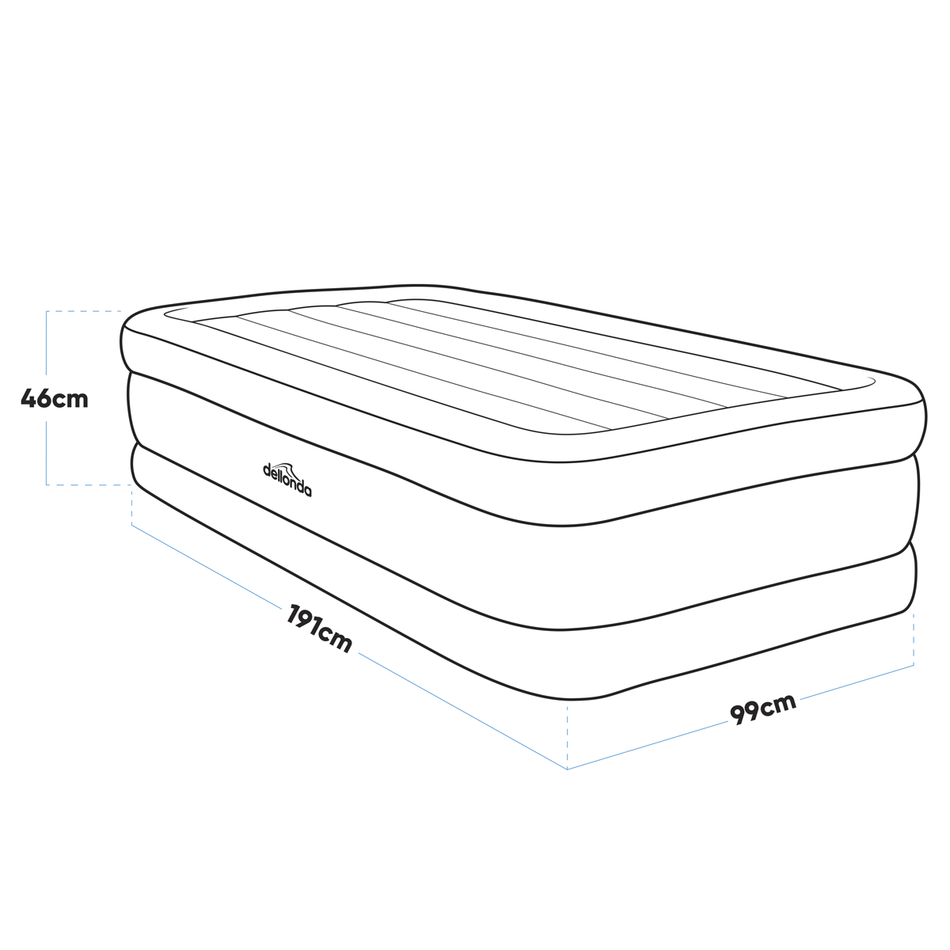 Dellonda DL146  Raised Air Bed with Built-in Electric Pump & Storage Bag - Single