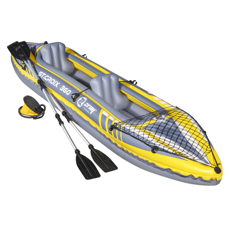 Dellonda DL155  Inflatable 2-Person Kayak/Canoe Set with Pump, Carry Bag & 2 Oars - Blue/Yellow/White