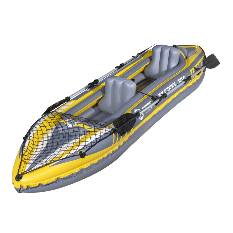 Dellonda DL155  Inflatable 2-Person Kayak/Canoe Set with Pump, Carry Bag & 2 Oars - Blue/Yellow/White