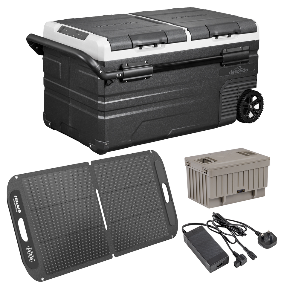 Sealey DL174 Portable Fridge Freezer/Cool Box 75L with 11.1V Portable Battery, AC/DC 230V Adaptor & 110W Solar Panel