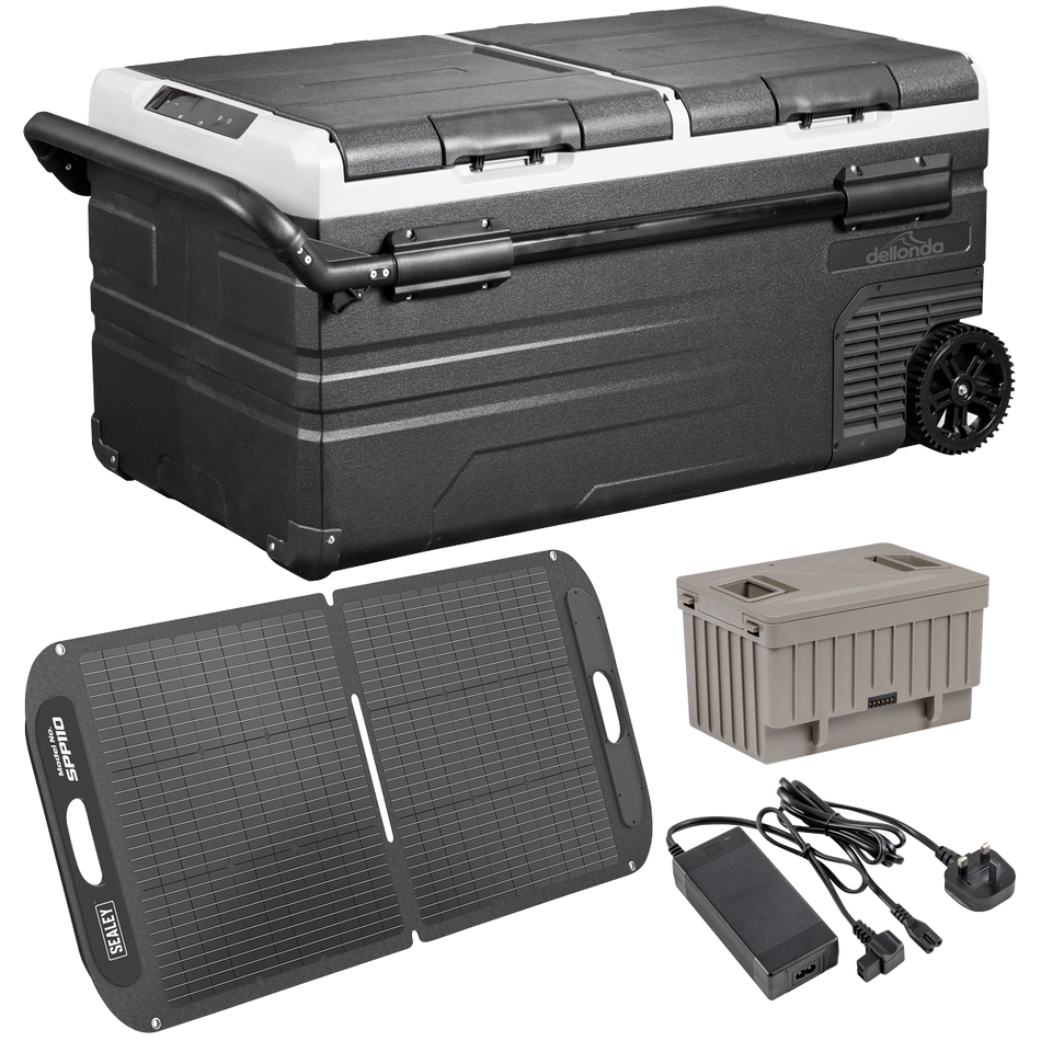 Sealey DL175 Portable Fridge Freezer/Cool Box 95L with 11.1V Portable Battery, AC/DC 230V Adaptor & 110W Solar Panel