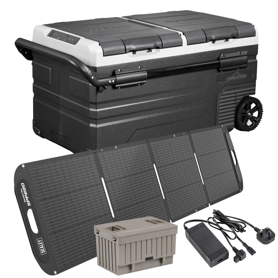 Sealey DL176 Portable Fridge Freezer/Cool Box 75L with 11.1V Portable Battery, AC/DC 230V Adaptor & 220W Solar Panel