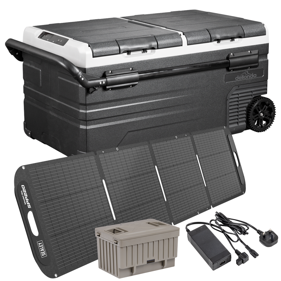 Sealey DL177 Portable Fridge Freezer/Cool Box 95L with 11.1V Portable Battery, AC/DC 230V Adaptor & 220W Solar Panel