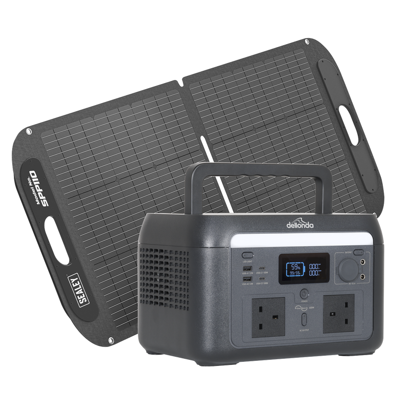 SEALEY DL179 Dellonda Portable Power Station 600W & ETFE Foldable Solar Panel 110W