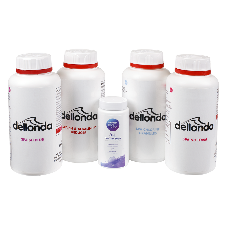 Dellonda DL62  Hot Tub/Spa Starter Kit - Chlorine, pH Increaser, Dry Acid, Foam Down & Test Strips