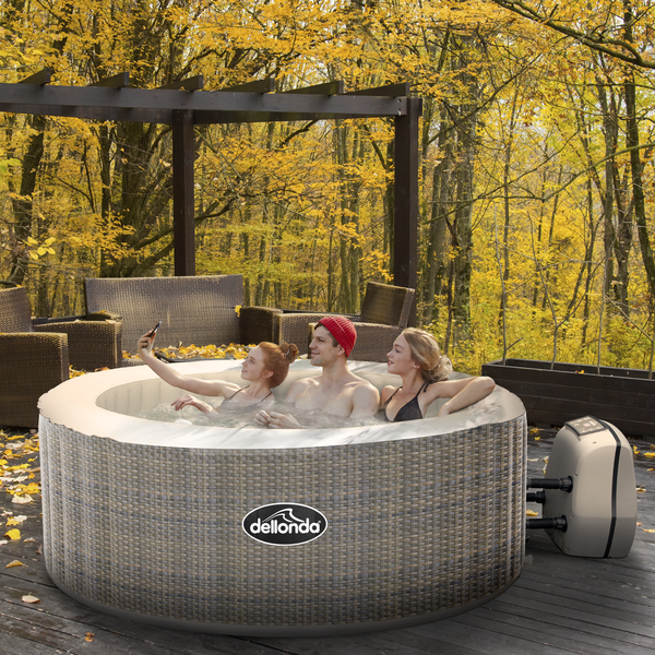 Dellonda DL90  2-4 Person Inflatable Hot Tub/Spa with Smart Pump - Rattan Effect