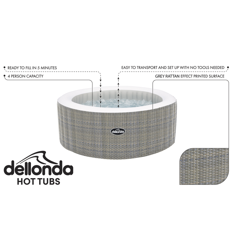 Dellonda DL90  2-4 Person Inflatable Hot Tub/Spa with Smart Pump - Rattan Effect