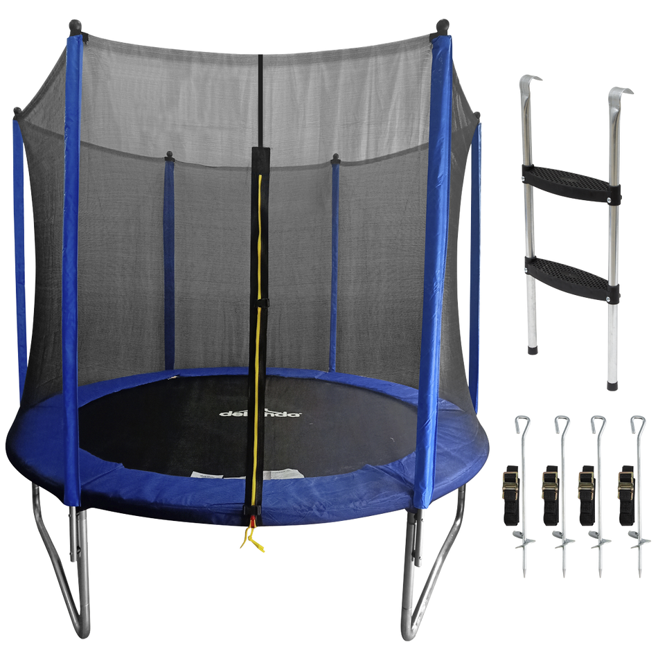 Dellonda DL93  Heavy-Duty Outdoor Trampoline with Safety Enclosure Net, Anchors & Ladder 8ft