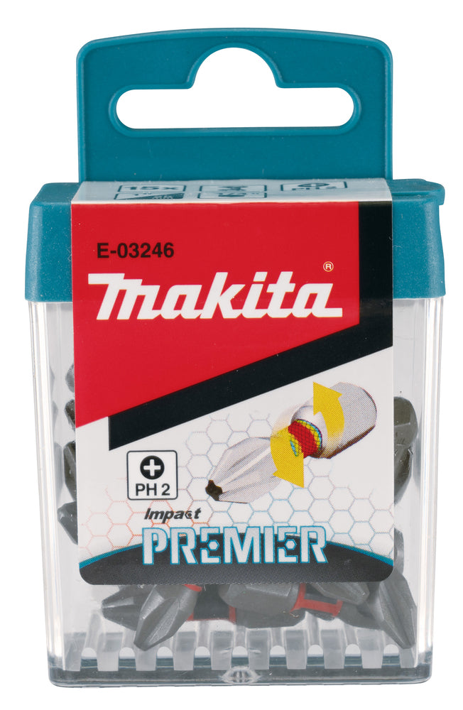 Makita E-03246 Torsion screw bit set Impact Premier, PH2, 25 mm, 1/4", 15 pcs
