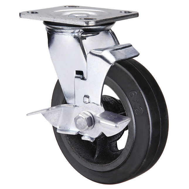 Clarke 4200141 Heavy Duty Rubber Castor Wheels Fixed / Swivel / Swivel & Brake (125mm - 200mm)