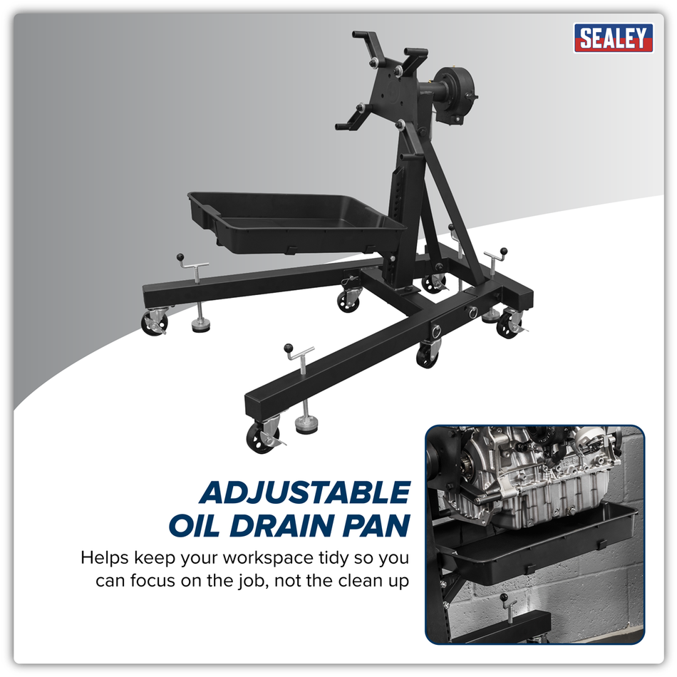 Sealey ES680DS Viking Folding 360º Rotating Engine Stand with Geared Handle & Drain Pan