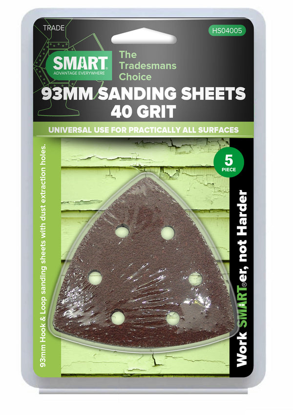 SMART HS04005 Trade Series 93mm 40 Grit Sanding Sheets - 5 Pack