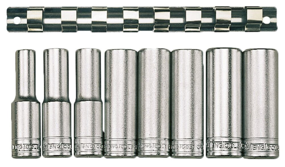 Teng Tools M1207 1/2" Drive Deep Metric Clip Rail 12 Point Socket Set 8pcs