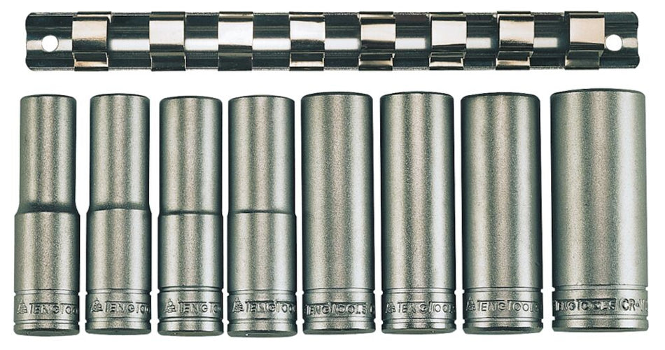 Teng Tools M1208-6 1/2" Drive Deep Metric Clip Rail 6 Point Socket Set 8 Pieces